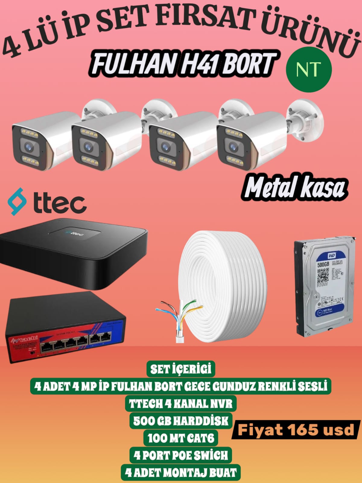 4 LÜ 4 MP METAL İP FULHAN H41 BORT GECE GÜNDÜZ RENKİ SESLİ